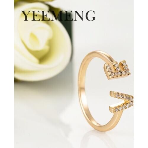 YEEMENG Fashion 2 Letters Ring For Women Zircon Open Finger Rings Female Engagement Ring Jewelry Party Gift