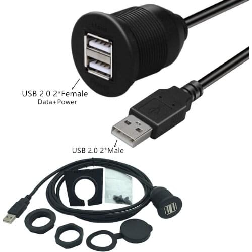1 in 2 Dual 2 USB Female Car Mount Flush Cable 1 Data Port & 1 Power Port Car Waterproof USB Cable