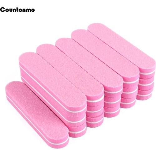 50 Pcs Mini Nail File Blocks 100/180 Double-sided Pink Buffer Polishing Sanding Professional Sponges for Manicure Pedicure Tool