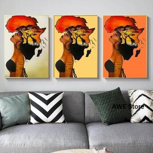 African Women Figure Canvas Painting Modern Abstract Poster and Print Wall Art Picture for Living Room Cuadros Home Decoration