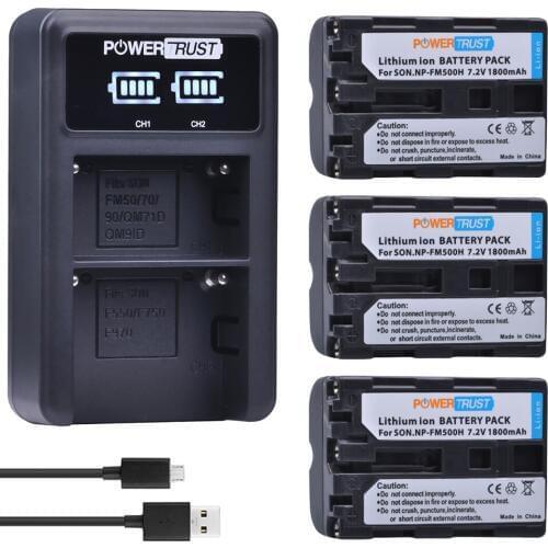 3x 1800mAh NP-FM500H NP FM500H Battery + LED USB Dual Charger for Sony A57 A58 A65 A77 A99 A200 A350 A450 A550 A560 A580 A900
