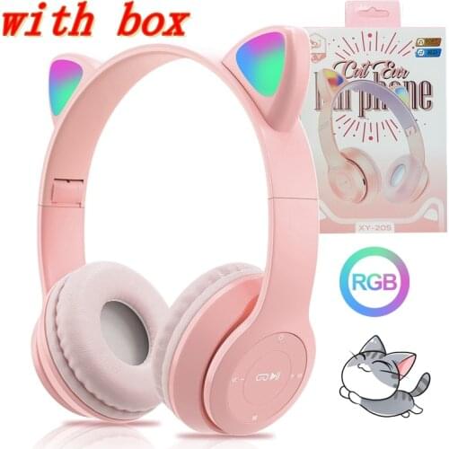 Cat Ear Wireless Headphones with Mic Glow Light Stereo Bass Helmets Children Gamer Girls Gifts PC Cell Phone Gaming earphone