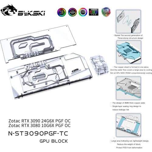 Bykski GPU Block With Active Waterway Backplane Water Cooling Cooler For Zotac RTX 3090 3080 PGF 24G6X 10G6X N-ST3090PGF-TC