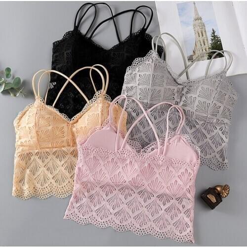 2020 Women Lace Tube Top Beauty Back Padded Bra Sexy Underwear Bustier Lace Bottoming Camisole Ladies Backless Padded Bralette