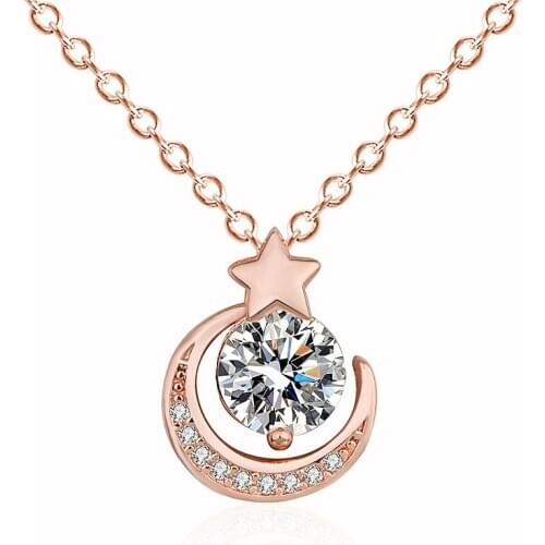 Trend Crystal Gold Moon Pendant Necklace For Women Jewelry Vintage Silver 925 Chain Clavicle Necklaces Female Choker Accessories