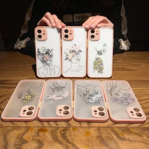 Ottwn Art Flowers Girl Phone Case For iPhone 12 Pro Max 11 Pro Max X XR XS Max 7 8 Plus SE 2020 Clear Matte Hard PC Back Cover