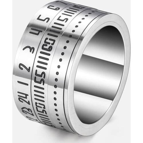 Digital Spinner Time Scale Rings for Men Silver Color 316L Stainless Steel Punk Mens Ring Male Jewelry 14mm Sz7-12 DHR436