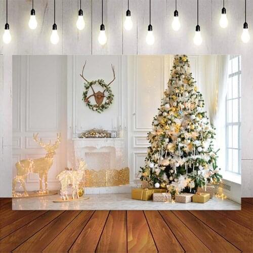 Photography backdrop christmas tree portrait photo background living room fireplace elk glitter light photocall backdrops