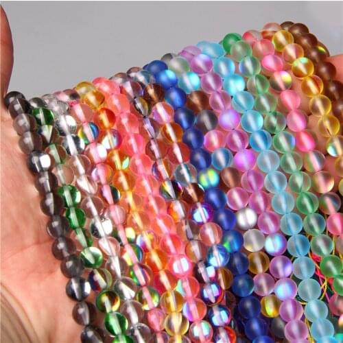 Smooth Matte Austria Crystal Glitter Moonstone Glass Beads Round Loose 6 8 10mm Spacer Beads For Jewelry Making Bracelet Finding