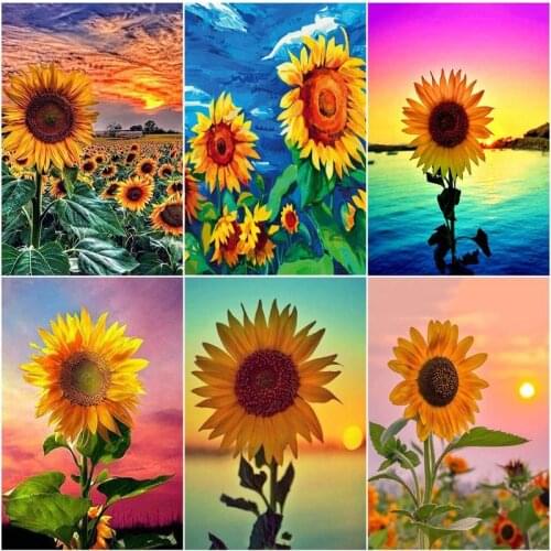 GATYZTORY Frame Painting By Numbers Sunflower For Adults Children Unique Gift Flowers Picture Handpaint Acrylic Paint Crafts