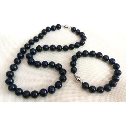 Women Jewelry set 7X8mm black colors natural pearl necklace bracelet Cultured freshwater pearl 17'' 43cm