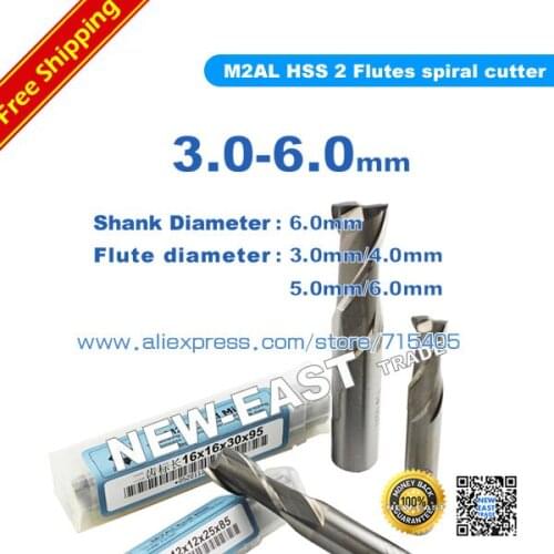 3mm 4mm 5mm 6mm 3.0mm 4.0mm 5.0mm 6.0mm 2 Flutes Cutter M2AL HSS 2 Flutes spiral cutter End Mill Cutter