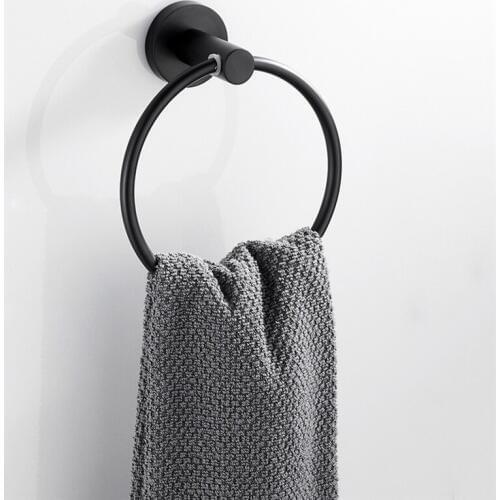 Black Towel Holder Ring Round Wall Mounted Bathing Towel Rack Stainless Steel Kitchen Bathroom Towel Robe Organizer Accessories