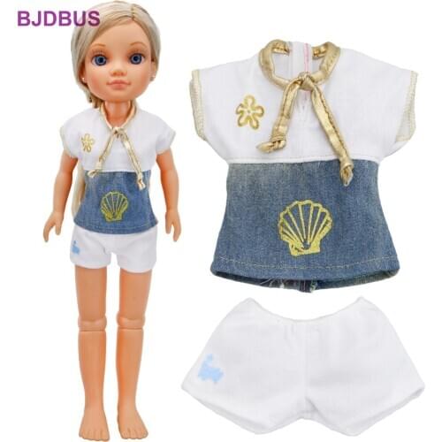 Fashion Handmade Daily Casual Wear Outfit Denim Pattern Shirt Short Pants Clothes for Nancy Doll Accessories Baby Kids Toy Gift