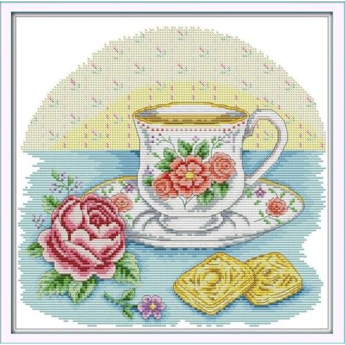 Afternoon tea time cross stitch kit cartoon 14ct 11ct count print canvas stitching embroidery DIY handmade needlework