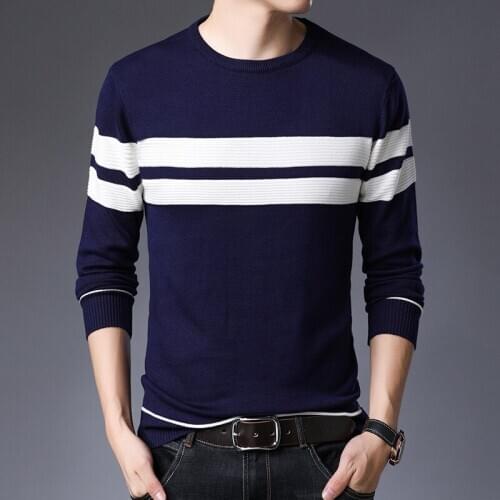2020 New Pullover Mens Sweater Fashion Brand Mens Pullover Striped Slim Fit Jumpers Knitred Autumn Korean Style Casual Man