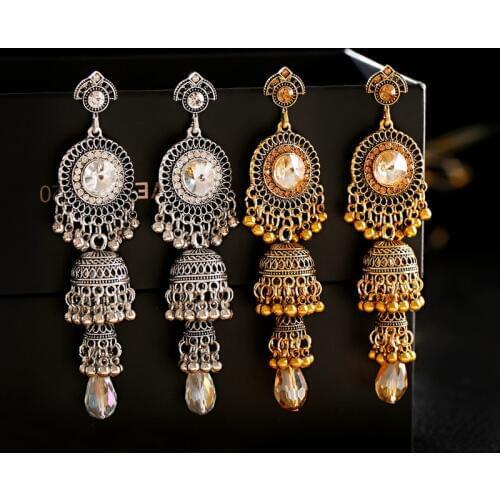 OIQUEI 2020 Indian Jhumka Jewelry Earring Boho Gypsy Gold Sliver Color Big Bells Long Drop Dangle Earrings For Women oorbellen