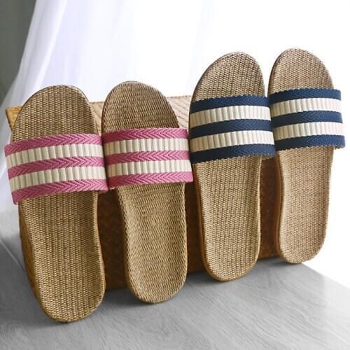 Wholesale Female Summer Linen Slippers Ladies/Male Indoor Stripes Couple Home Shoes Womens/Mens Flip Flops Girls Sandals New