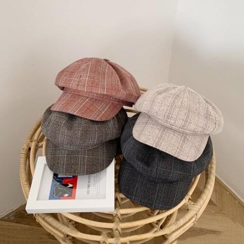 Autumn Winter Hats for Women Cotton Plaid Octagonal Newsboy Cap Vintage Style Painter Beret Hat Ladies Girls Casual Warm Hat
