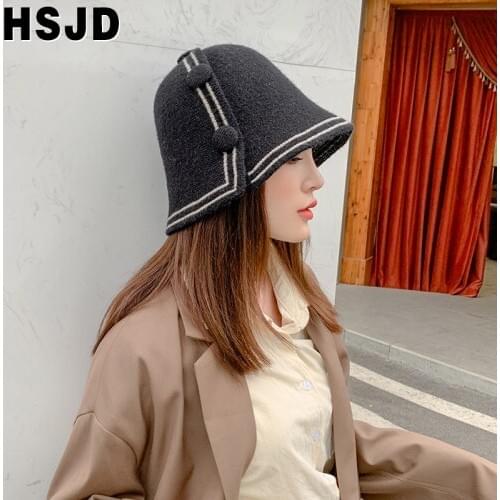 Autumn Winter Hats for Women Knitted Bucket Hat Foldable Dome Buttons Knit Fisherman Cap Party Street Female Winter Caps Gift