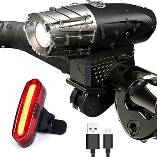 Super Bright LED Bicycle Headlights USB Charging Waterproof Lithium Battery Rear Bike Lamp Cycling Bike Front Light & Taillight