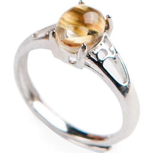 Genuine Natural Yellow Gold Rutilated Quartz Fashion 925 Sterling Silver Women Engagement Ring 7*6mm