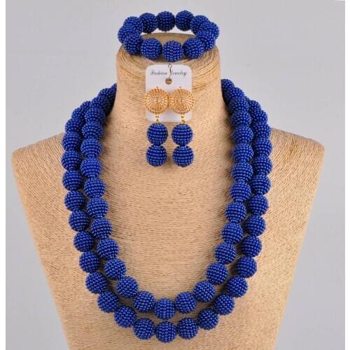 Lovely 24 inches long royal blue imitation pearl bead necklace african beads jewelry set