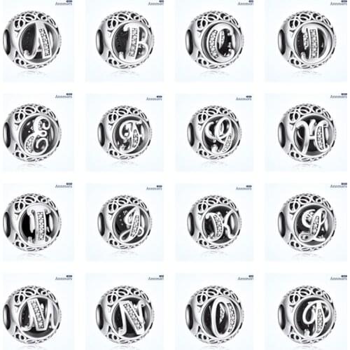 925 Sterling Silver Letter Alphabet A-Z Charm Fit Original Pandora Bracelet Charms Simple Round Hollow DIY Jewelry Making Bead