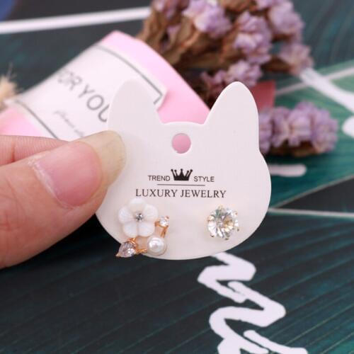 Mini White Lovely Cat Head Shape Ear Studs Display Cards 3.6x3.6cm 100pcs/lot Luxury Jewelry Trend Style DIY Earrings Cheap Card