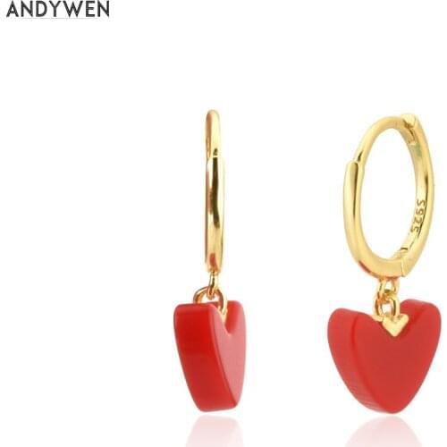 ANDYWEN 925 Sterling Silver Heart Pendant Drop Earring Fashion Fine Jewelry Piercing Pendiente Luxury Jewels Circle Round