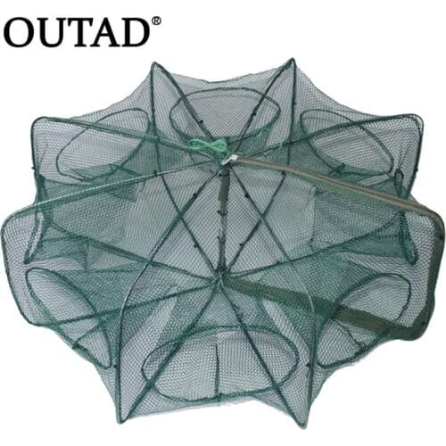 Folded Hexagon Octagon 6/8/12 Holes Fishing Shrimp Automatic Trap Fishing Net Fish Shrimp Minnow Crab Baits Cast Mesh Trap 2020