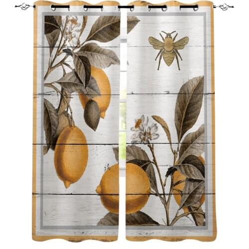 Lemon Bee Retro Leaves Blackout Curtains For Kitchen Bedroom Kids Room Window Treatment Curtains for Living Room