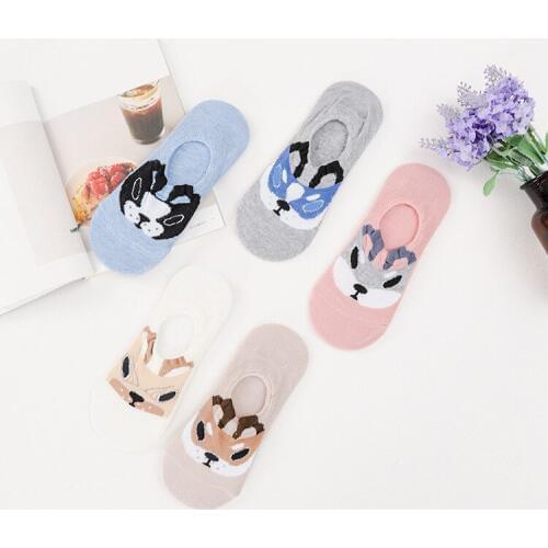 Spring and summer short thin section cotton Japanese ladies shallow mouth invisible socks silicone non-slip cute animal cartoon