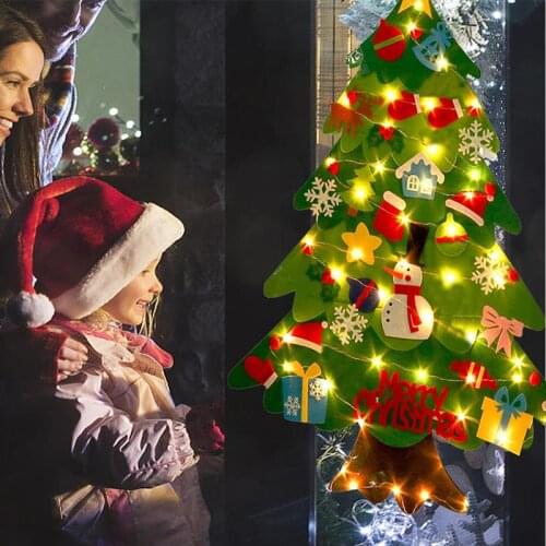 DIY Felt Christmas Tree With LED Light New Year Kids Gift Toys Door Wall Hanging Ornaments Christmas Decoration For Home Navidad