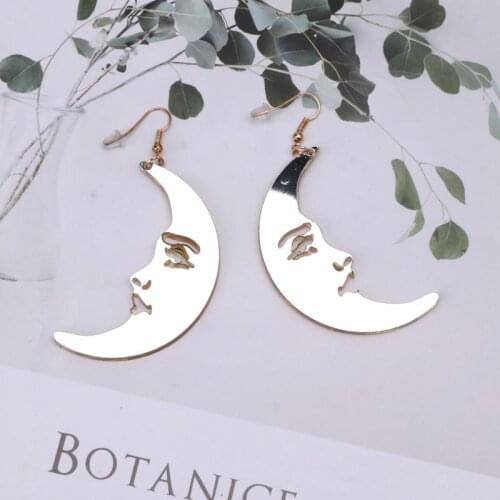 Mirror Acrylic Big Golden Moon Drop Earrings For Women Punk Exaggerated Jewelry 6XDA