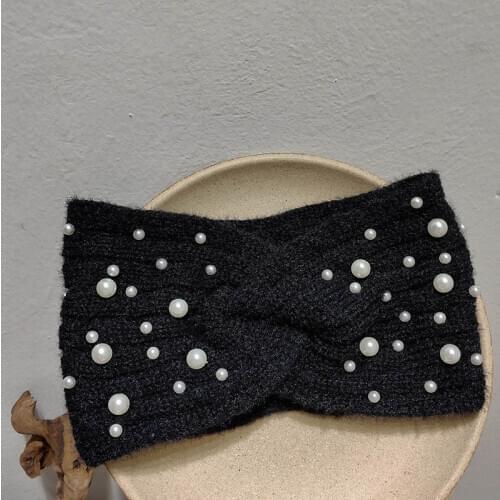 Oaoleer Womens Headbands Pearls Head Bands Knitted Turban Bandana Solid Color Hairband Headwear Fashion Hair Accessories