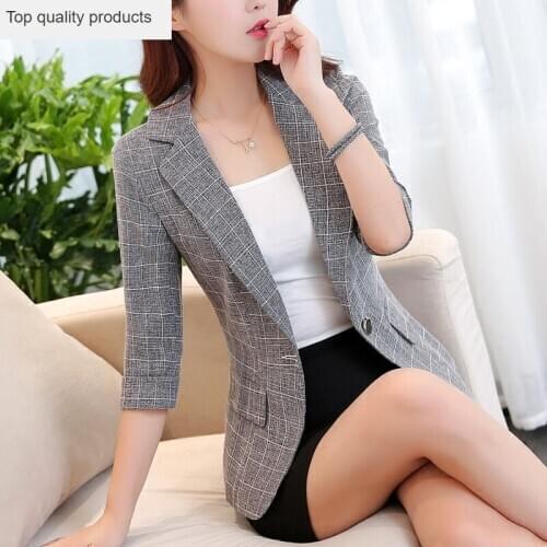Women Blazers and Jackets 2020 Spring Autumn Plaid Blazer Women Slim Office Lady Suit Jacket blazer femme Plus Size 3xl YQ371
