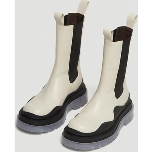 MUMANI Woman‘s Chelsea Boots White Genuine Leather Round Toe New 2021 Autumn Winter ANKLE Boots High Heel Black Platform Shoe