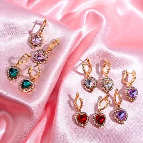JUST FEEL Multicolor CZ Butterfly Cherry Drop Earrings For Women Shiny Heart Geometric Crystal Earring Fashion Jewelry Gifts
