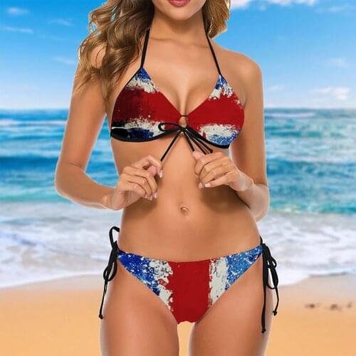 Women 2021 Sexy Bikinis Splattered Union Jack Women Swimsuit Low Waist 2 Piece Woman Set Women Beach Wear