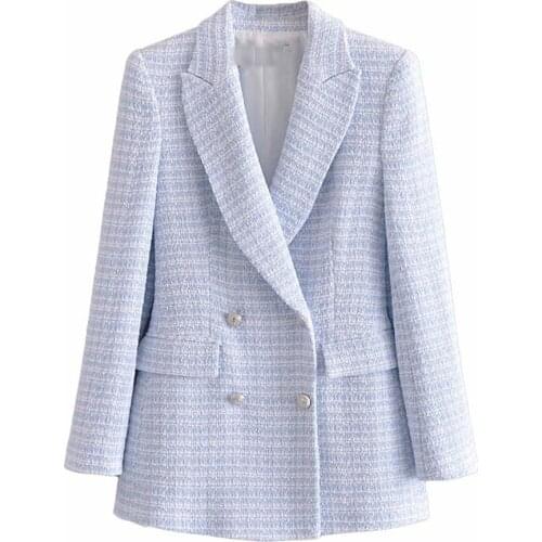 ZREDARA European American new tweed womens plaid self-cultivation casual spring and autumn womens blazer jacket suit blazer