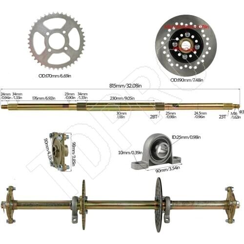 1.2"x 32" Go Kart ATV Live Rear Axle Kit + Disc Rotor Wheel Hub 428 Sprocket DIY