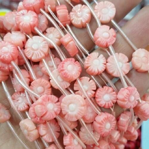 1string pink coral beads flower carving flower loose coral beads beads jewelry findings size 111-12mm for women bracelets