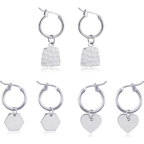 1Pair Simple Cute Small Heart Pendant Hoop Earring Europe Women Gold Metal Color Irregular Geometric Round Earring Jewelry E102