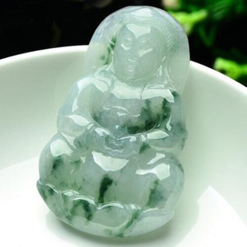 100% real jade Natural Hand Carving handmade men guanyin green jade Pendant necklace jade gift jadite