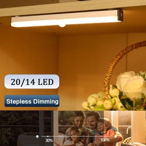 20 14 LEDs Night Light Motion Sensor Wireless USB Rechargeable Magnetic bedside Night lamp For Kitchen Cabinet Wardrobe dropship