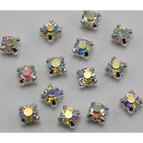 250 Silver Colour with Clear AB Crystal Glass Rose Montees 4mm Sew on Rhinestones Beads