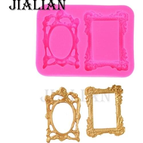 3D Retro Mirror Frame chocolate Candy Sugar Craft Jello Jelly cake decorating tools DIY baking fondant silicone mold T0423