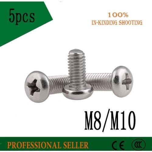 5PCS GB818 304Stainless Steel Round l flat Phillips Head Screws Cross Head Machine Screws M8/ M10*10/12/18/20...100MM