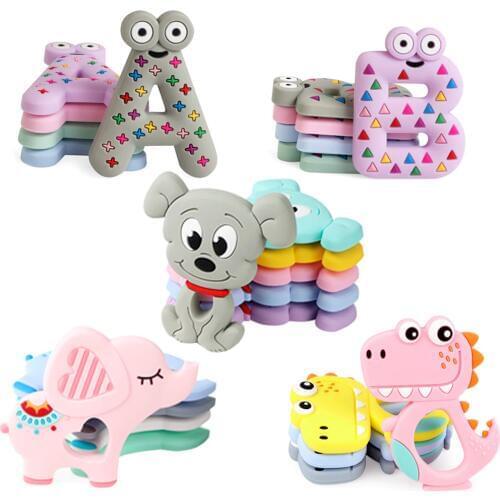 TYRY.HU 5pc Silicone Teether Cartoon Dinosaur Elephant Food Grade Baby Teething Beads Necklace DIY Pacifier Chain Tools BPA Free